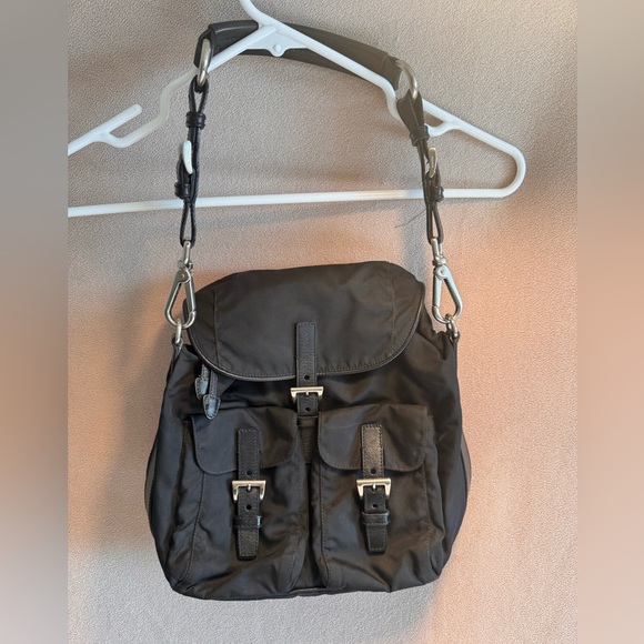 SOLD- Prada Black Nylon & Leather Bucket Bag with Silver Hardware - Picture 1 of 13